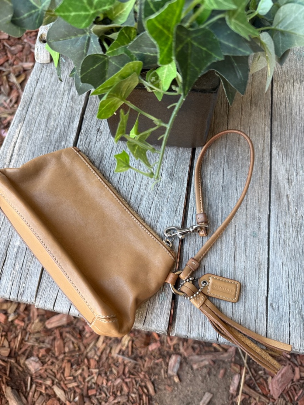 Coach Tan Leather Wristlet Clutch - Picture 5 of 10